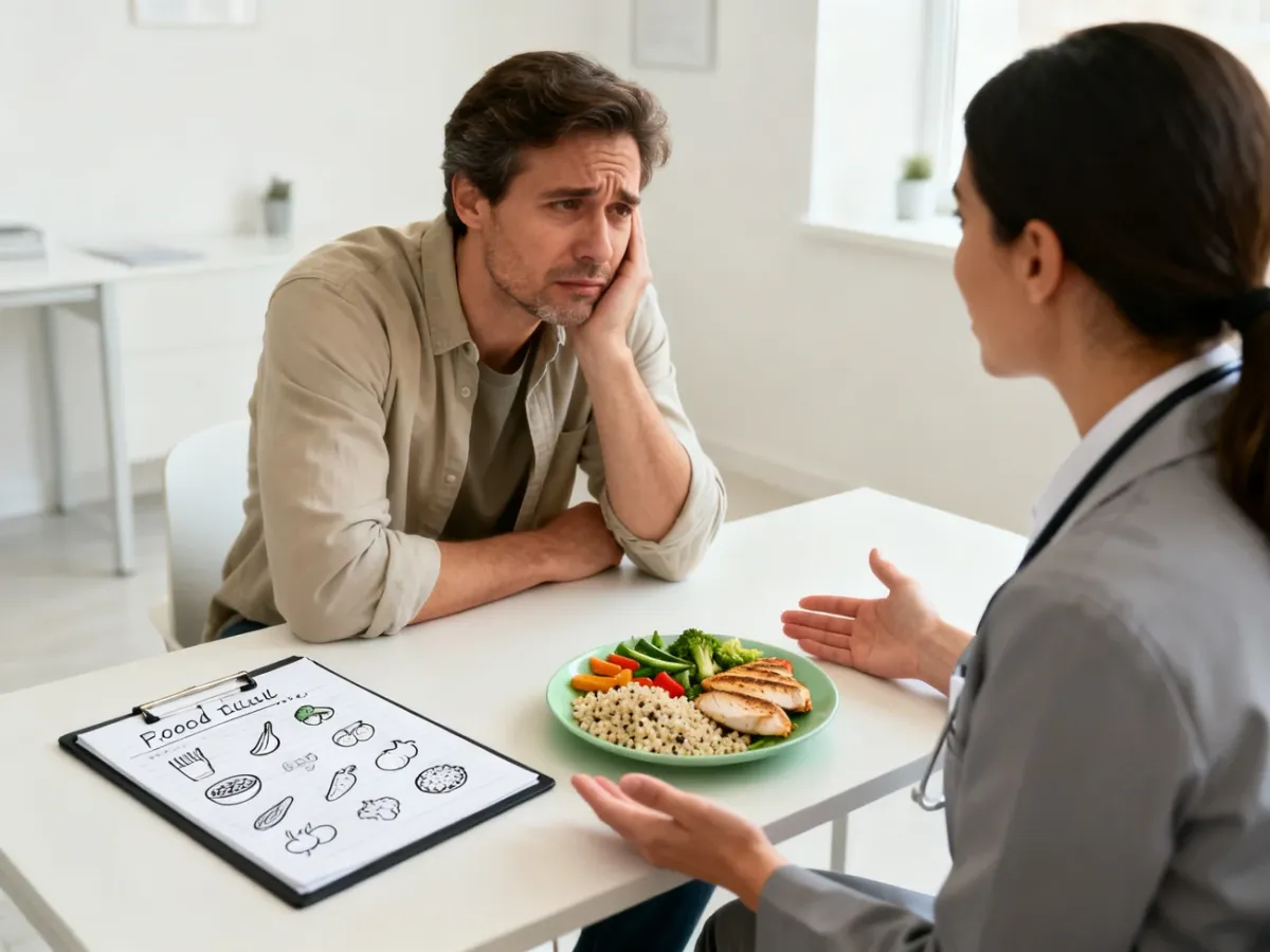 Osoba konsultująca restrykcyjną dietę z dietetykiem